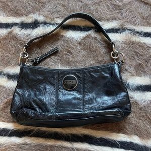 Coach small shoulder bag in black with large C Coach print on black leather